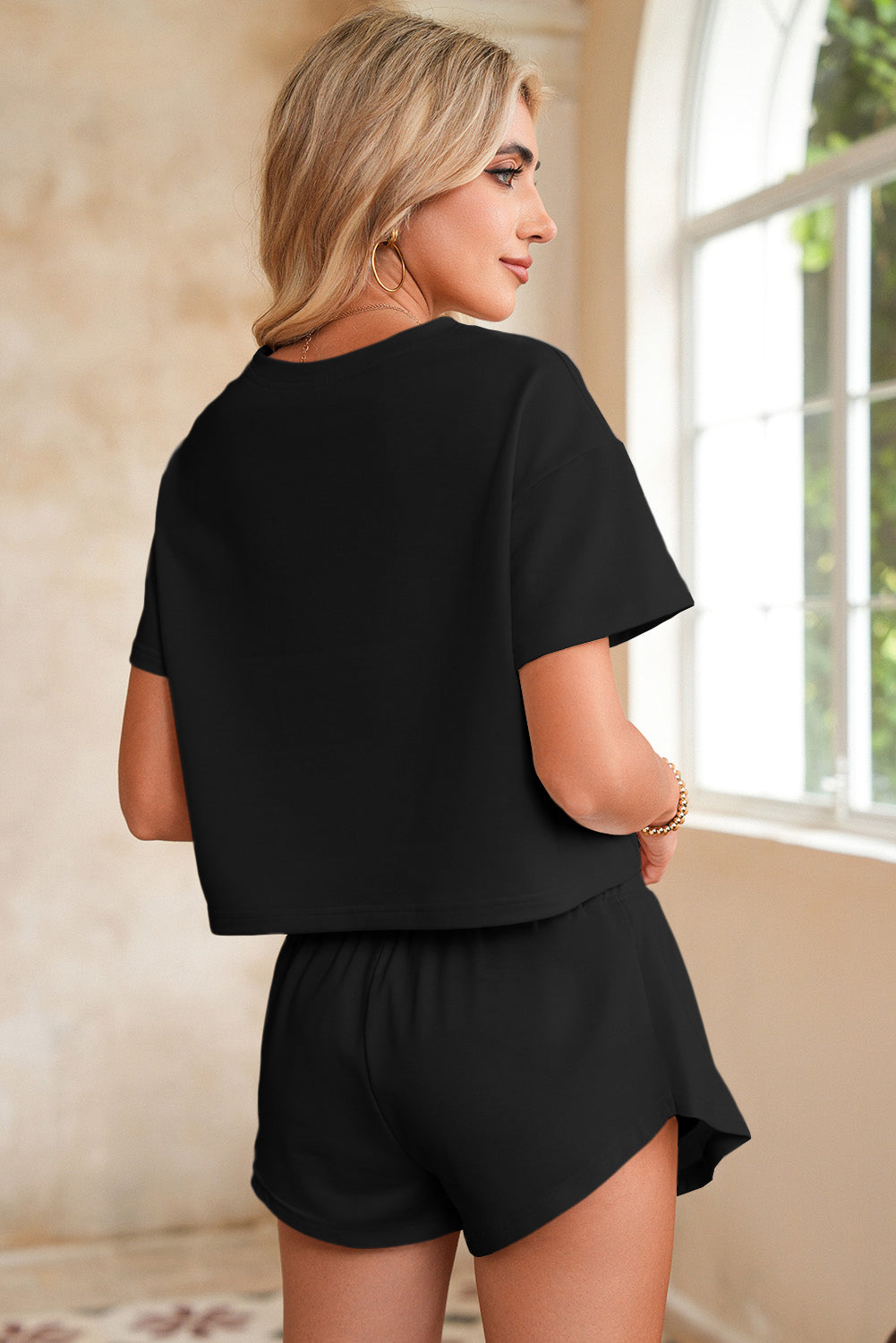 Black Cropped Tee & Skort Set Two Piece Shorts Sets b0705f06ba8b1d48