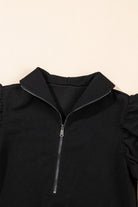 Beau Blue Textured Ruffle Sleeve Zipped Top and Wide Leg Pants Set Two Piece Pants Sets b1d9ccd03b03a1b2