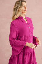 Rose Crinkled Tiered Split Neck Shirt Dress Short Dresses b4a4c007a30fabf0