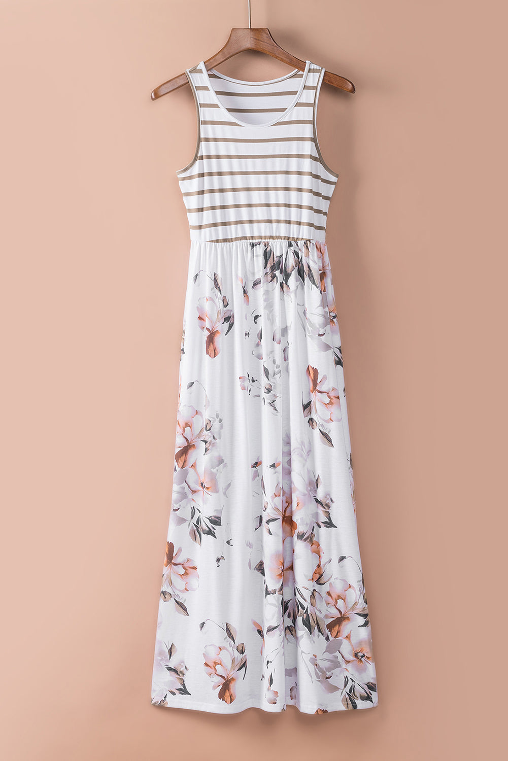 White Boho Stripes & Floral Tank Dress Maxi Dresses b5ba851c8ac5f238