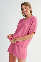 Pink Textured Tee & Shorts Set Two Piece Shorts Sets b75ff5b28cab9e90