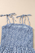 Dusk Blue Floral Print Spaghetti Straps Smocked Wide Leg Jumpsuit Jumpsuits b776dba3307f5b97