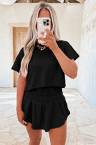 Black Cropped Tee & Skort Set Two Piece Shorts Sets b9f19a6a5ceb1d50