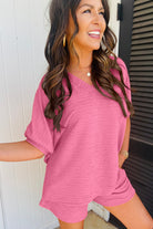 Pink Textured Tee & Shorts Set Two Piece Shorts Sets bee769044a94e586