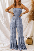 Dusk Blue Floral Print Spaghetti Straps Smocked Wide Leg Jumpsuit Jumpsuits d9e6dbec7eab9b6d