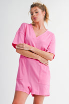 Myosotis Loose Half Sleeve V Neck Plain Romper Rompers dfcaa4d591f3a1ff