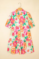 Green Floral Puff Sleeve Buttoned Babydoll Dress Short Dresses eaaabf76aaf20112