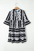 Black Abstract Print Bell Sleeve V Neck Boho Dress Short Dresses f2d5bc02205c766d