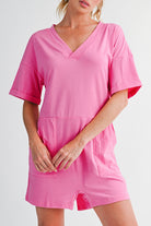 Myosotis Loose Half Sleeve V Neck Plain Romper Rompers f429f8afddae8e77