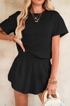 Black Cropped Tee & Skort Set Two Piece Shorts Sets f4cfac8e8f556e4b