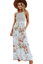 White Boho Stripes & Floral Tank Dress Maxi Dresses ffe95bea0fa07be4